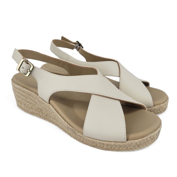 Abeo Shoes - Abeo Riviera Cross Sandals Off White Leather Espadrille Wedge Size 9